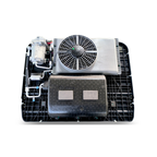 Mechanical component with fan and control panel on a white background