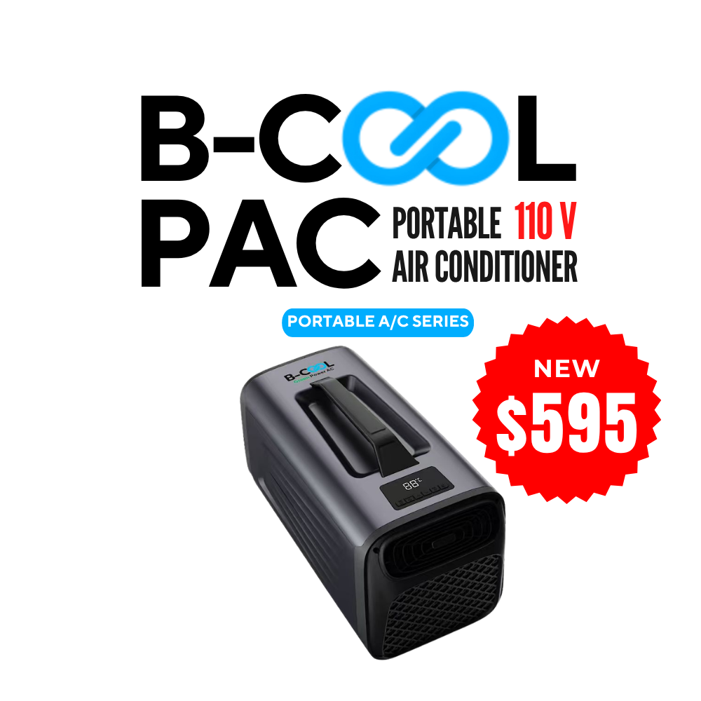 B-COOL PAC portable air conditioner for trucks RVs vans and off-grid use — 110V AC 5200 BTU UL certified R290 32.6 lbs